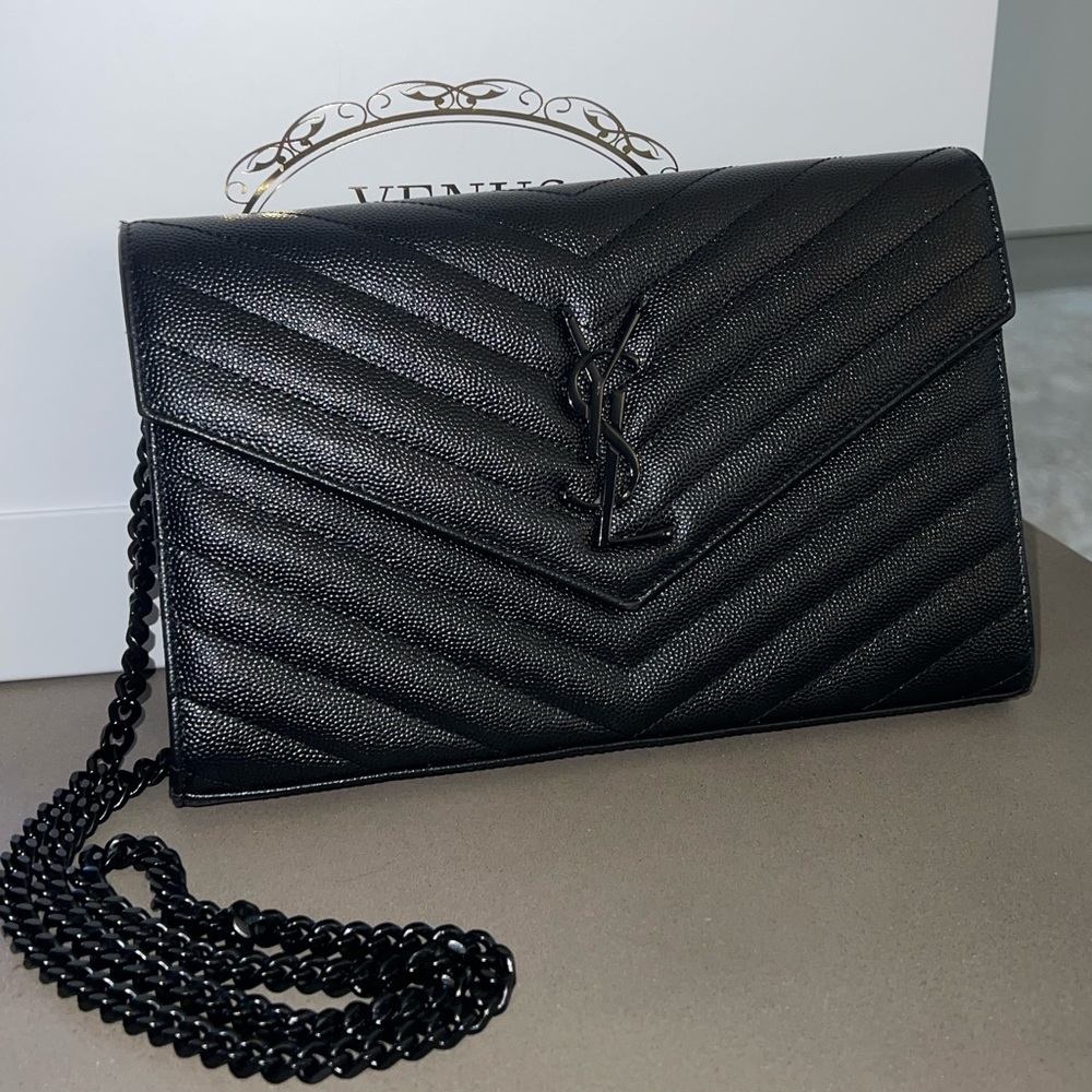 SAINT LAURENT BLACK LEATHER CHAIN WALLET